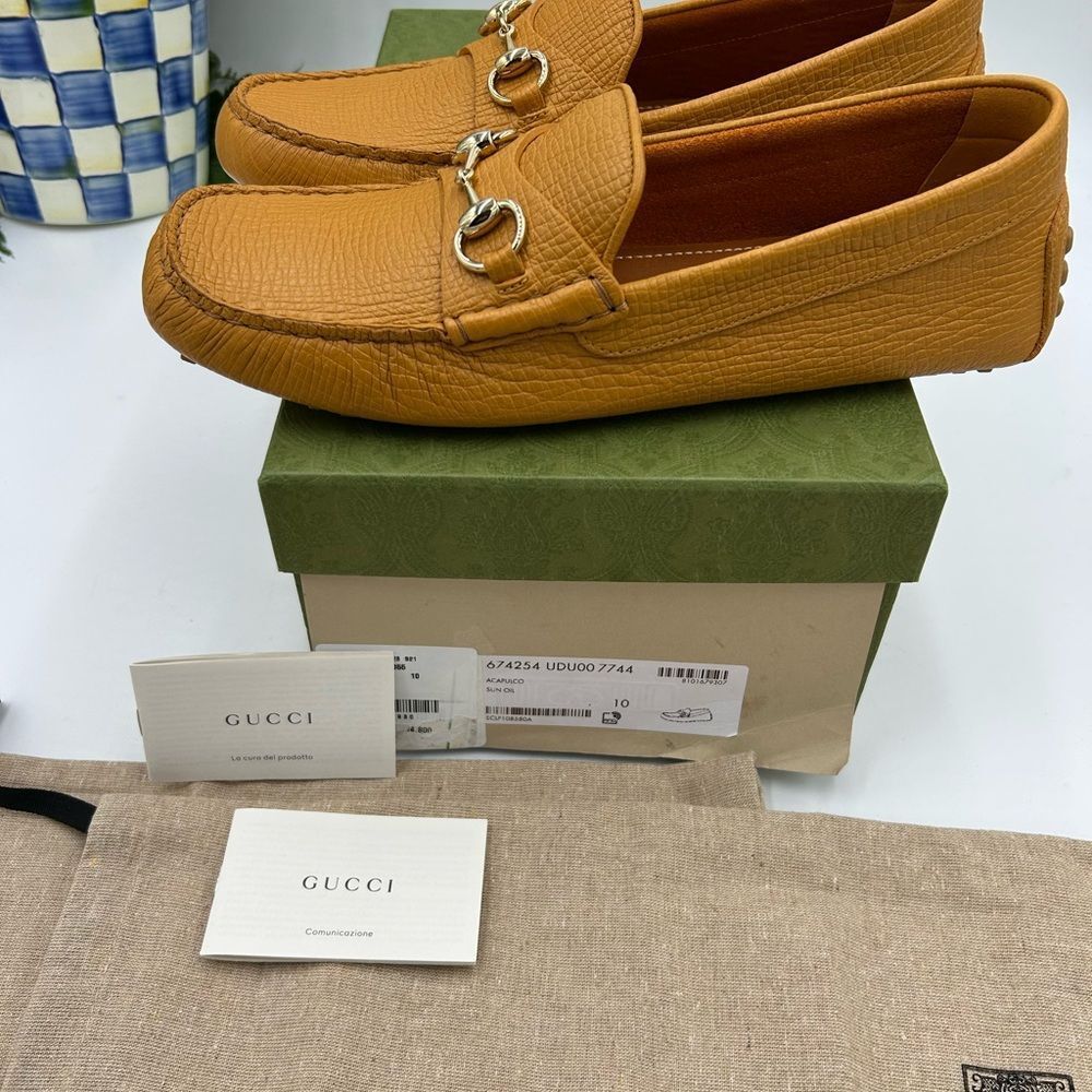 Men’s Gucci pebble grain leather horse bit driver loafers size 10 fits 10.5 US - Picture 6 of 11